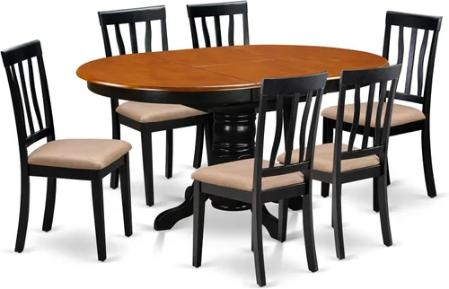 Vista 15 de East West Furniture AVAT5-BLK-C - Juego de mesa de comedor de 5 piezas para 4 personas, incluye una mesa de cocina ovalada con hojas de mariposa y 4