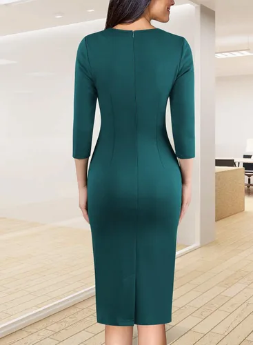 Vista 4 de VFSHOW Elegante vestido de tubo ajustado con cuello redondo para mujer, para el trabajo, negocios, oficina, bodycon
