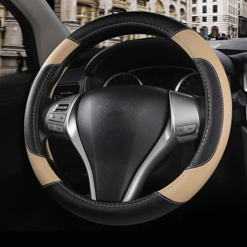 Vista 7 de Funda de cuero para volante de auto, protector antideslizante para volante de auto de cuero de microfibra transpirable, ajuste universal