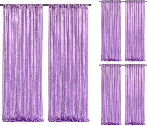 Vista 89 de Cortinas de fondo de lentejuelas con purpurina azul bebé, 2 piezas de 2 x 8 pies, telón de fondo de fiesta de baby shower para niños, hermosas