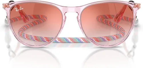 Vista 23 de Ray-Ban Junior RJ9060s Erika - Gafas de sol redondas para niños Caucho transparente fluorescente fucsia/marrón espejo naranja