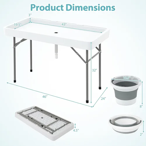 Vista 3 de Giantex Mesa enfriadora de hielo plegable, mesa de barra fría para exteriores de 46 pulgadas con drenaje, cubo plegable y falda extraíble a juego