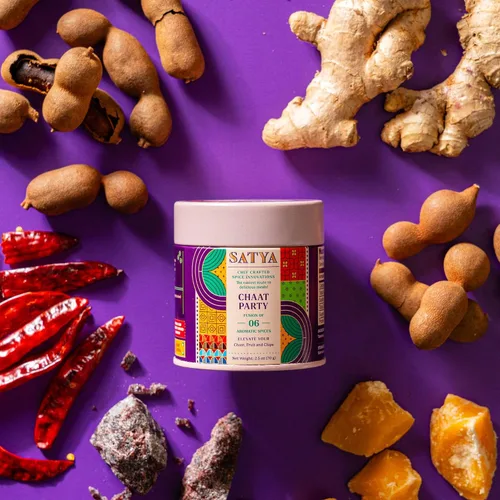 Vista 5 de Satya Chaat Masala - Condimento de 2.5 onzas, auténtico polvo de chaat indio picante, vegano, bajo en sodio, sin gluten ni tintes, condimento