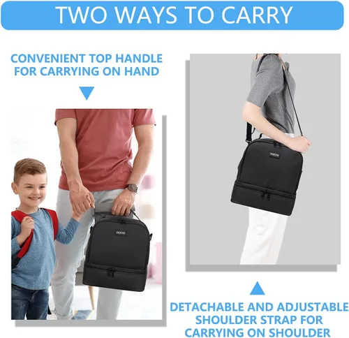 Vista 6 de VASCHY Bolsa de almuerzo aislada, bolsa de almuerzo para hombres y mujeres para el trabajo, pequeña hielera para picnic, color negro