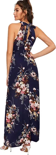 Vista 2 de Floerns Women's Sleeveless Halter Neck Vintage Floral Print Maxi Dress