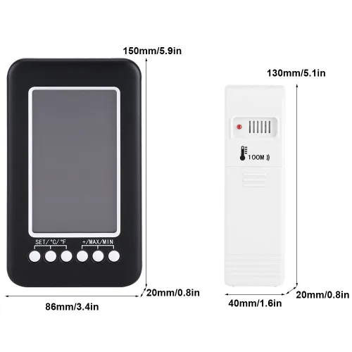 Vista 9 de Termómetro para interiores y exteriores LCD termómetro con reloj inalámbrico temperatura ambiente termómetro termómetro digital Ther termómetro