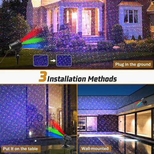 Vista 8 de Luces láser navideñas, proyector de luces láser para jardín al aire libre con movimiento RGB impermeable para Navidad