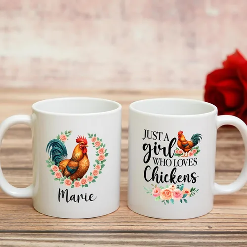 Vista 6 de Taza personalizada con texto en inglés "Just A Girl Who Loves Chick", tazas de cerámica con nombre personalizado para amantes del pollo, regalos