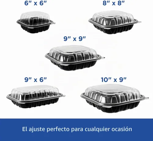 Vista 6 de Karat Contenedor con Bisagras de PP Premium [300 ct], Contenedores de Comida para Llevar - Caja (6"x6", 1 compartimento)