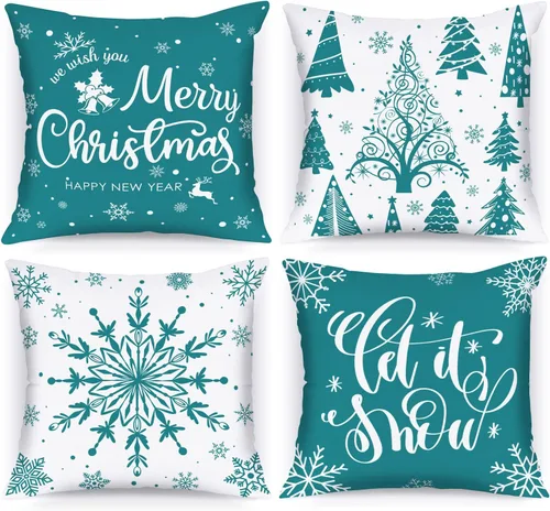 Vista 17 de Lanpn Fundas de Cojín Lumbar Navideñas de 12x20, 4 piezas, Blanco y Negro Feliz Navidad Xmas Invierno Copo de Nieve Fundas de Almohada de Cojín