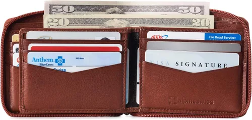 Vista 3 de Alpine Swiss Logan Zipper Bifold Wallet For Men or Women RFID Safe Comes in a Gift Box