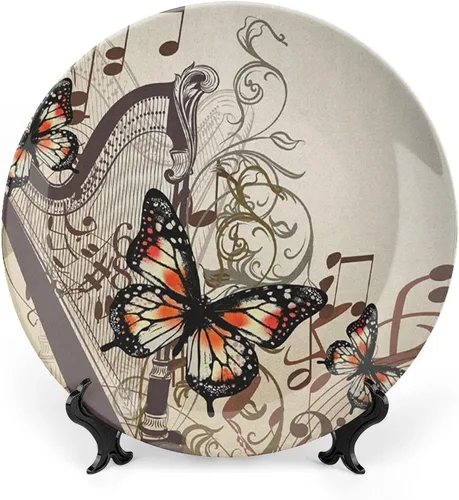 Vista 9 de Plato decorativo de 6 pulgadas, diseño de mariposas de cerámica, diseño de roca zen en la arena, serenidad, ciclo de vida, placa de exhibición