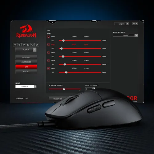 Vista 8 de Redragon M817 - Mouse para juegos con cable, 24000 DPI con 5 botones programables y diseño ergonómico, ultra ligero de 37 G, software compatible