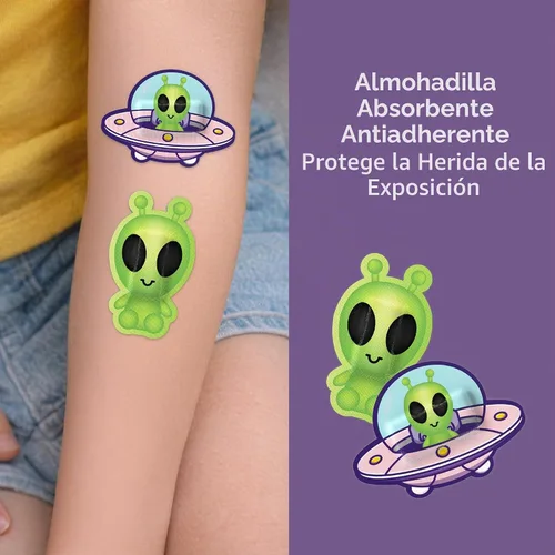 Vista 4 de BioSwiss Vendajes, juego de vendajes autoadhesivos en forma de alienígena de Halloween, sin látex, cuidado de heridas estériles, 24