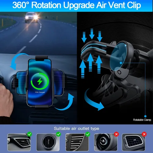 Vista 6 de Cargador de coche inalámbrico para Samsung Galaxy Z Fold 7 6 5 4 3 2, 15 W, soporte de coche de carga rápida, accesorios de coche, soporte