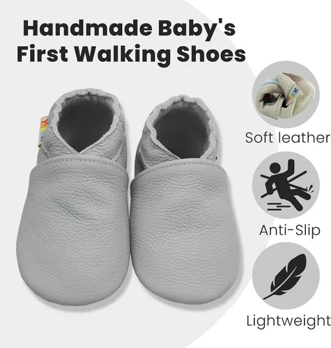 Vista 2 de YALION - Mocasines de cuero suave para bebés, niños y niñas, para gatear y dar sus primeros pasos