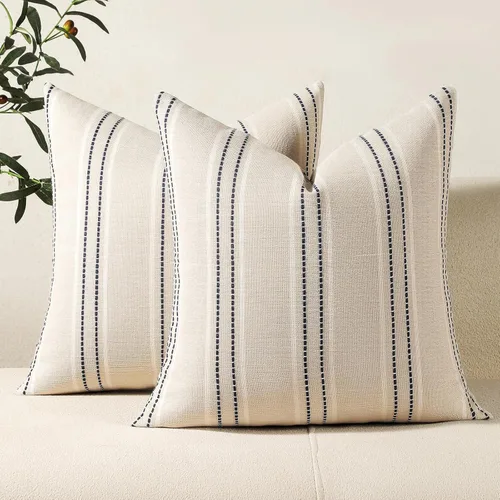 Vista 19 de Hckot Fundas de Almohadas Decorativas 16x16 Juego de 2 Fundas de Almohadas a Rayas de Lino Texturizado Almohadas Decorativas Fundas de Cojines