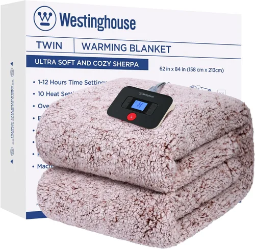 Vista 10 de Westinghouse Manta Eléctrica Tamaño Throw, Manta Térmica de Felpa Sherpa Suave con 6 Niveles de Calefacción y 2-10 Horas de Apagado Automático, Azul