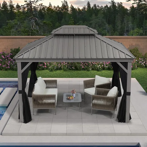 Vista 8 de PURPLE LEAF - Gazebo para exteriores de 10 x 12 pies, con sistema de drenaje