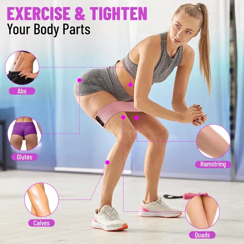 Vista 4 de Bandas de resistencia: bandas de entrenamiento de primera calidad para mujeres y hombres, juego de 3 bandas elásticas para glúteos, piernas, pilates