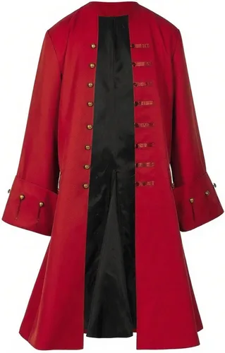 Vista 6 de Chaqueta Abrigo Pirata para Hombres Disfraz Medieval Steampunk Vintage Levita Frac Halloween Pirata Cosplay Negro