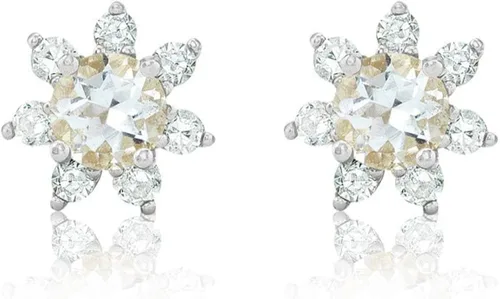 Vista 3 de Pendientes de tuerca de oro amarillo o blanco macizo de 14 quilates de 0.157in con piedras preciosas y halo de diamantes