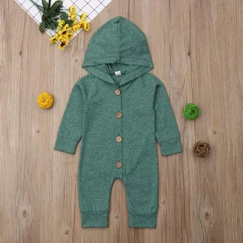 Vista 2 de Mameluco de manga larga para bebé recién nacido, mono con capucha, sudadera sólida con capucha de una pieza, ropa de otoño