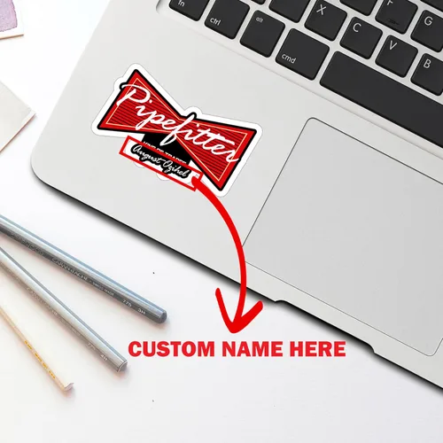 Vista 2 de Adhesivos personalizados para pipas, vinilo blanco, 3 piezas, decoración Steamfitter, parachoques de casco, 3 x 4 pulgadas