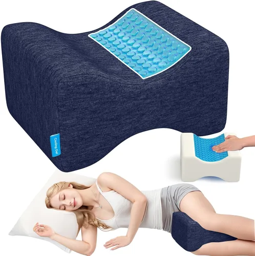 Vista 8 de Almohada de rodilla para dormir de lado, almohada de piernas con gel refrescante, azul/grande Memory Foam Elevation Pillow for Spine Aligning