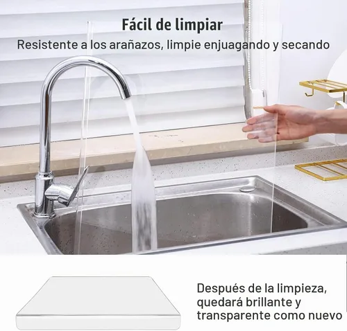 Vista 3 de Tabla de cortar de acrílico para encimera de cocina, tabla de cortar transparente para encimera con labio, tabla de cortar de acrílico transparente