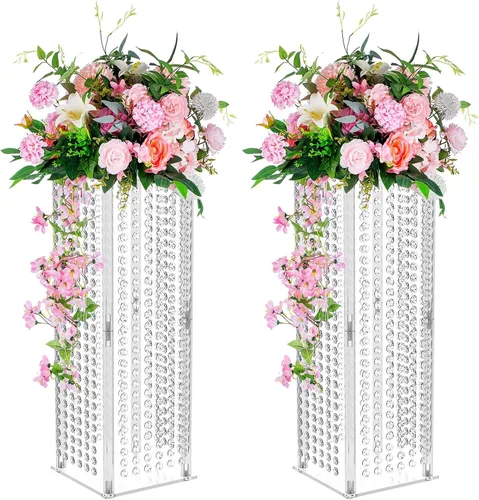 Vista 11 de NUPTIO Soporte para florero de trompeta, 24 pulgadas de alto, dorado, juego de 2 Elegante decoración geométrica de mesa de centro de mesa