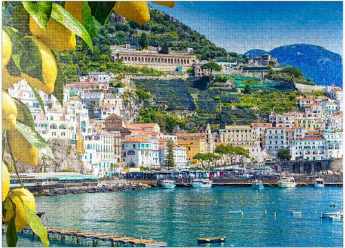Vista 9 de MyPuzzle Vista panorámica del hermoso Amalfi en colinas que conducen a la costa, Campania, Italia - Rompecabezas de 100 piezas premium para adultos