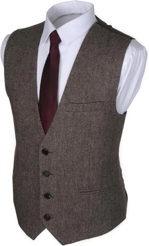 Vista 2 de Ruth&Boaz Chaleco de traje de negocios de tweed de lana de espiga de 3 bolsillos 4 botones