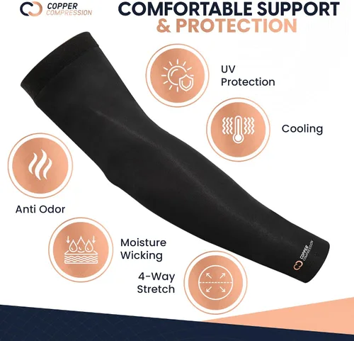 Vista 4 de Copper Compression Manga para Brazo - Soporte Completo para Brazo con Infusión de Cobre para Antebrazo, Bíceps, Tríceps - Codo de Tenista