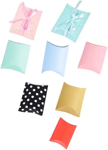 Vista 3 de AKOAK 50 cajas de almohada creativas de punto ondulado para boda, caja de regalo de dulces, adecuada para bodas, cumpleaños y Navidad (azul claro)