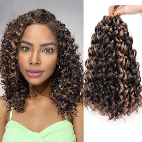 Vista 9 de GoGo Curl Crochet Hair 18 pulgadas onda de agua pelo sintético bohemio ganchillo trenzado jengibre onda profunda extensiones de cabello trenzado