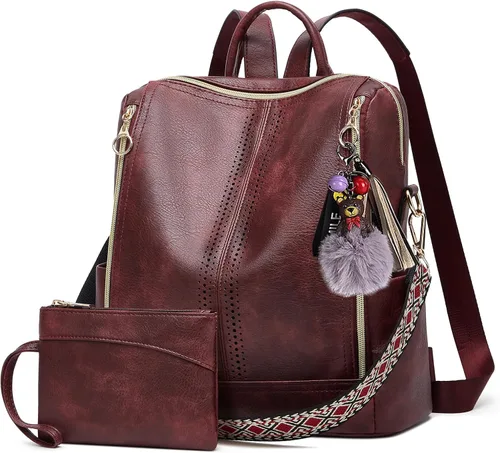 Vista 43 de Makes - Bolso tipo mochila para mujer, de piel sintética, bolso de viaje con diseño convertible a cartera, 12 pulg., Mochilas de viaje