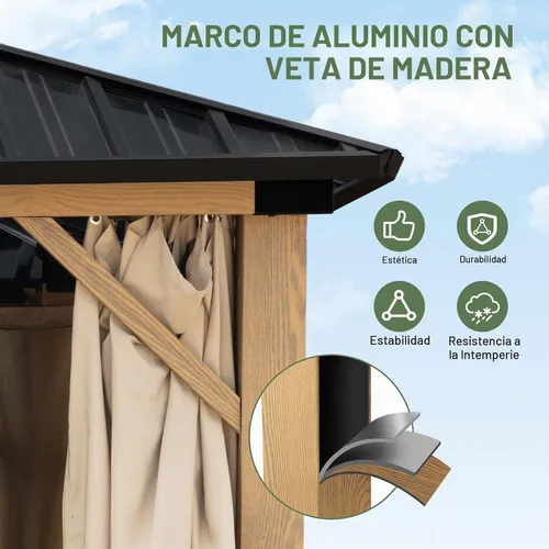 Vista 7 de Aoodor - Gazebo de techo rígido para exteriores de 10 x 12 pies