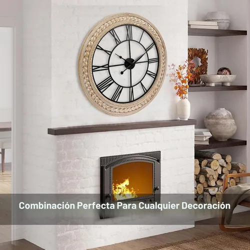 Vista 5 de RiteSune Reloj de pared de 30 pulgadas de decoración, relojes de pared de granja que funcionan con pilas, silenciosos, relojes grandes de bambú