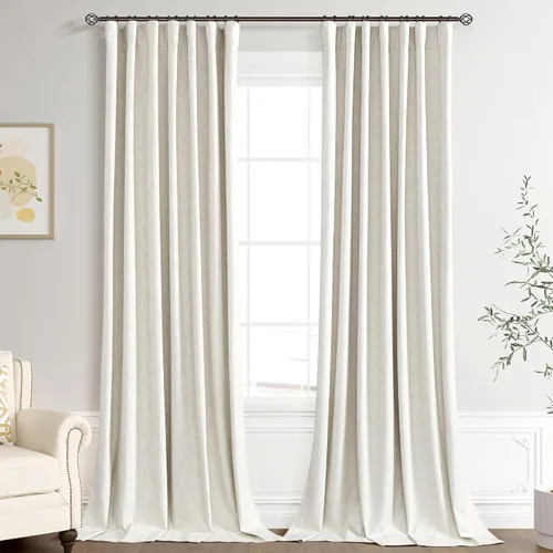 Vista 41 de Joywell - 2 cortinas de lino 100% opacas, con bolsillo para cortinero, trabilla trasera, cinta para ganchos y anillas con clip, con aislamiento