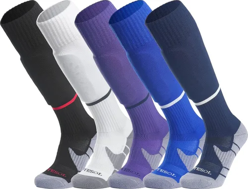 Vista 22 de APTESOL - Calcetas de fútbol hasta la rodilla (paquetes de 1/3/5) Calcetas acojinadas para niños, jóvenes, adultos, para equipos deportivos OTC