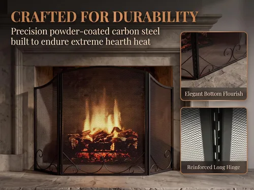 Vista 7 de Lizh Metalwork - Pantalla de chimenea de hierro forjado de 3 paneles, 48 pulgadas de largo x 29 pulgadas de alto, protector de chispas con diseño
