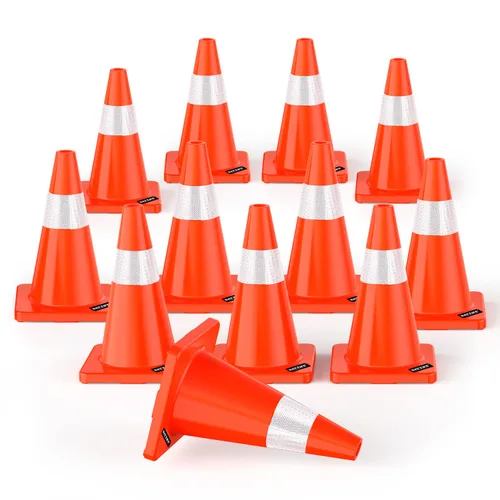 Vista 9 de BATTIFE Paquete de 6 conos de seguridad de tráfico de 18 pulgadas con collares reflectantes, cono de construcción naranja de PVC para el hogar