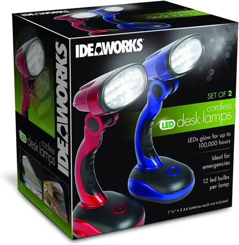 Vista 2 de IdeaWorks Jobar International - Lámparas LED de escritorio con cabezales giratorios y cuellos con mango, tamaño grande, rojo y azul