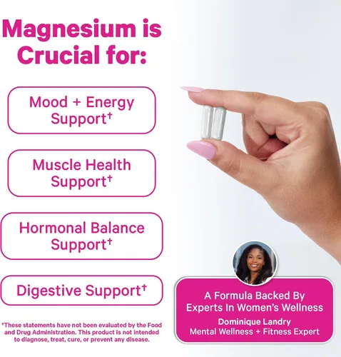 Vista 3 de Pink Stork Glicinato de magnesio con vitamina D - Suplemento de magnesio para mujeres para apoyar la calma natural, el estado de ánimo y el sueño