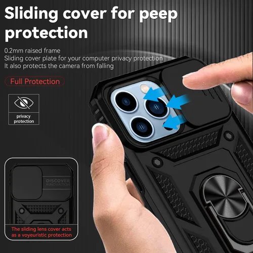 Vista 4 de Funda para iPhone 13 Pro Max con cubierta para lente de cámara, protector de pantalla HD, protección contra caídas de grado militar, soporte