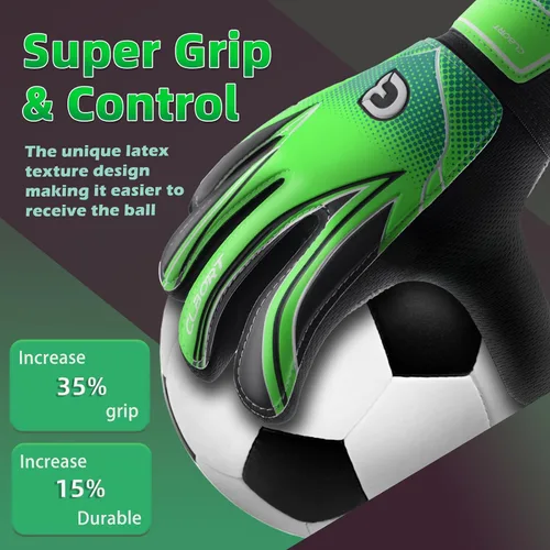 Vista 11 de Guantes de portero de fútbol para jóvenes y niños, guantes de portero con palmas de súper agarre, guantes de fútbol antideslizantes, protección