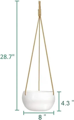 Vista 7 de Macetas colgantes de cerámica para plantas de interior y exterior, maceta moderna de 8 pulgadas, cesta redonda de porcelana con soporte para plantas