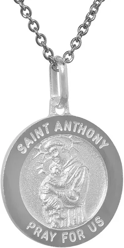 Vista 3 de Collar de plata de ley de 0709in con medalla de San Antonio redondo sin níquel Italia Plata esterlina Sin gemas