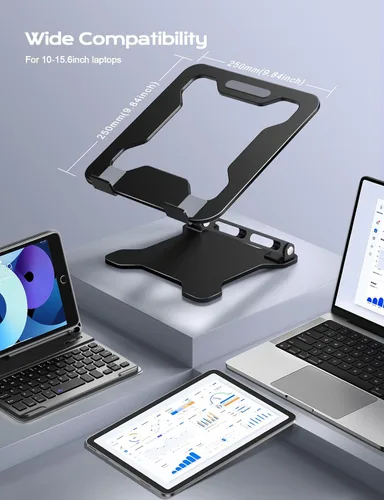 Vista 7 de LOXP Soporte ajustable para computadora portátil, elevador plegable de metal, soporte de refrigeración ventilado, soporte ergonómico